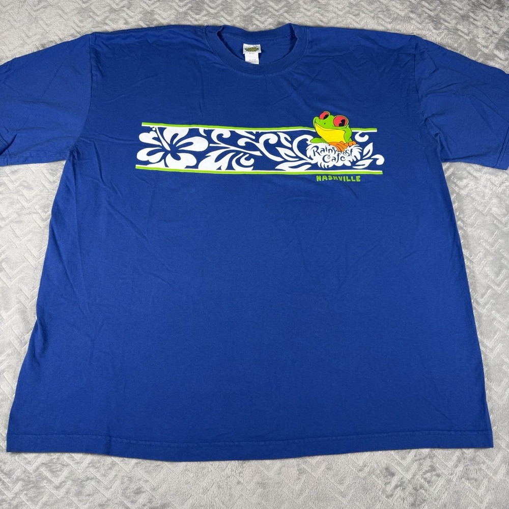Rainforest Cafe Tropical Frog Floral Blue Vintage T-Shirt Size XXL Nashville